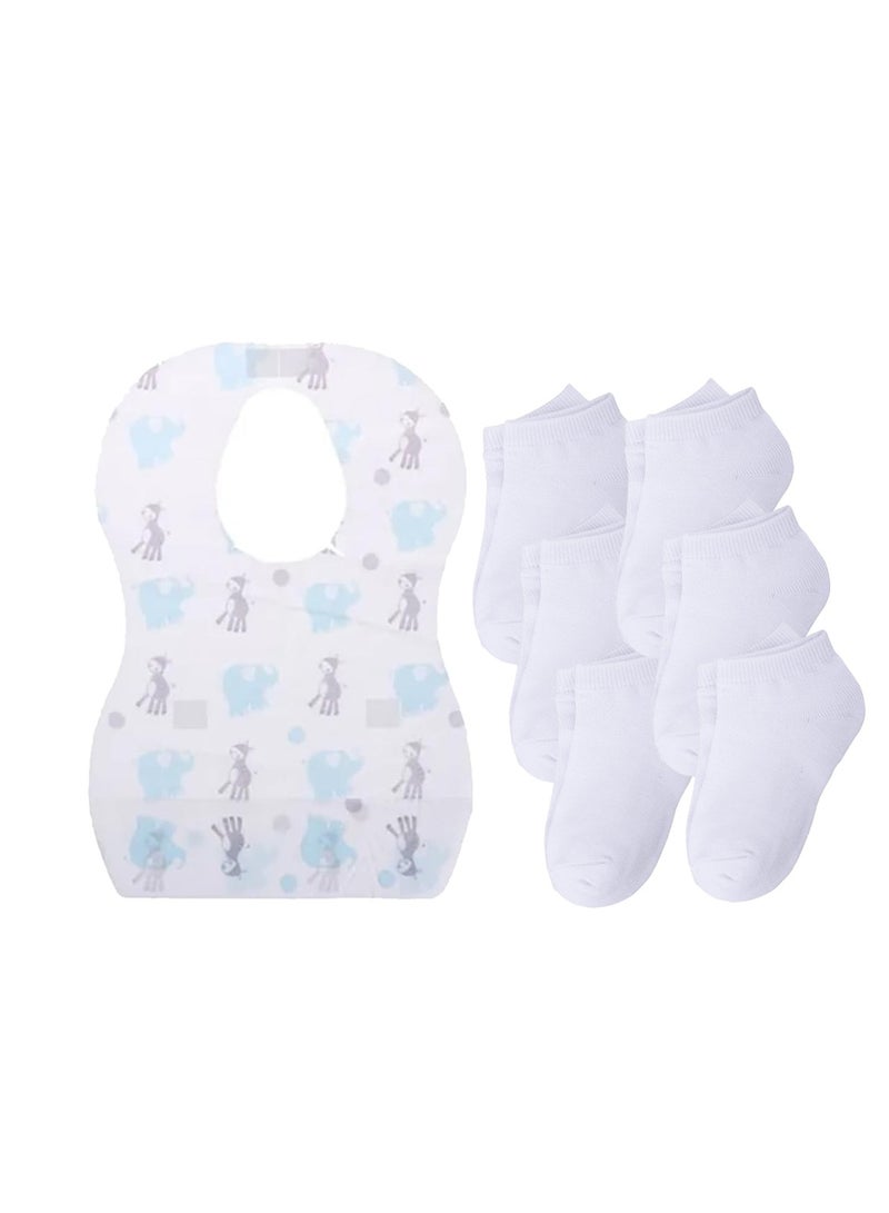 STAR BABiES Star Babies Combo Pack of 2 (Kids socks pack of 6pair, Disposable Bibs Pack of 20) - White  - Image 1