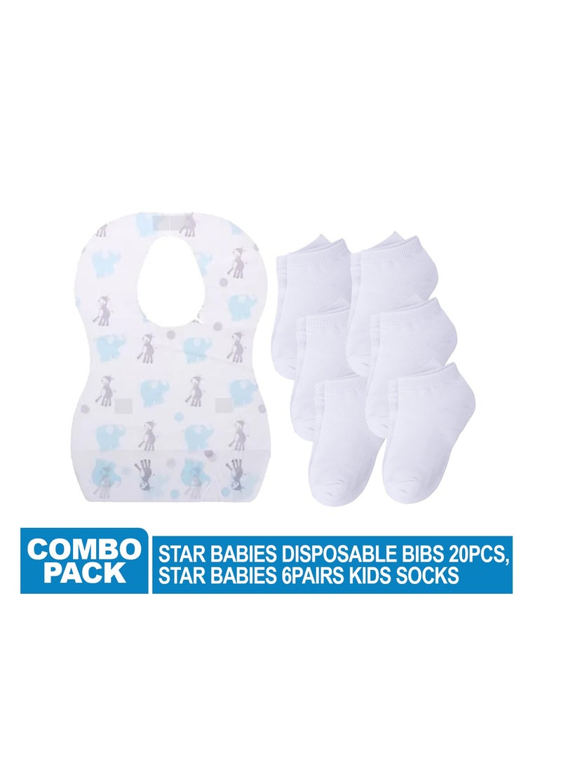 STAR BABiES Star Babies Combo Pack of 2 (Kids socks pack of 6pair, Disposable Bibs Pack of 20) - White  - Image 2