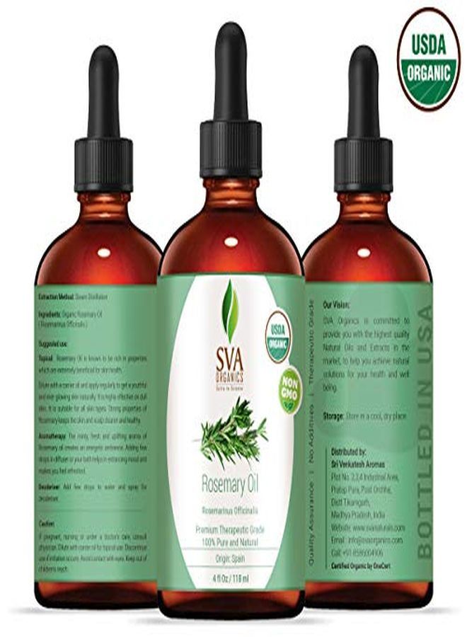 SVA Organics زيت روزماري العطري العضوي USDA 4 أونصات 100% نقي وطبيعي، زيت أصيل من الدرجة العلاجية المتميزة للشعر والبشرة والتدليك والعلاج بالروائح - Image 2