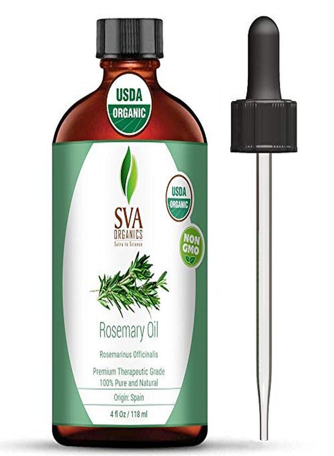 SVA Organics زيت روزماري العطري العضوي USDA 4 أونصات 100% نقي وطبيعي، زيت أصيل من الدرجة العلاجية المتميزة للشعر والبشرة والتدليك والعلاج بالروائح - Image 1