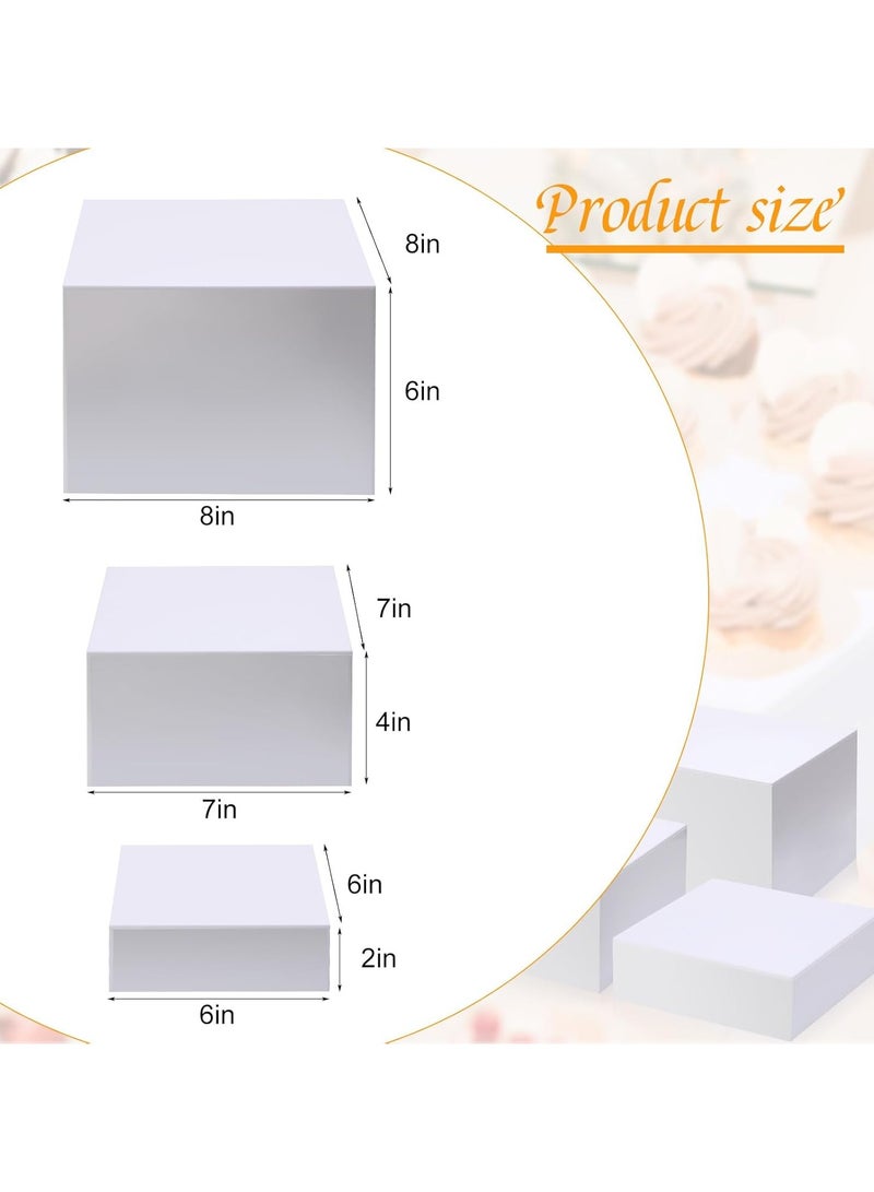 تي بي جي بي 9 قطع من حاملات البوفيه المصنوعة من الأكريليك، صندوق عرض مكعب، حامل طاولة طعام مكون من 5 جوانب للعرض مع قاع مجوف للحفلات، 8 × 8 × 6 بوصات، 7 × 7 × 4 بوصات، 6 × 6 × 2 بوصة (أبيض) - Image 3
