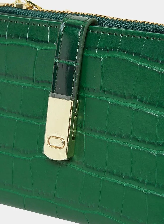 Styli Croc Textured Colorblock Bi-Fold Wallet with Zip and Flap Closure