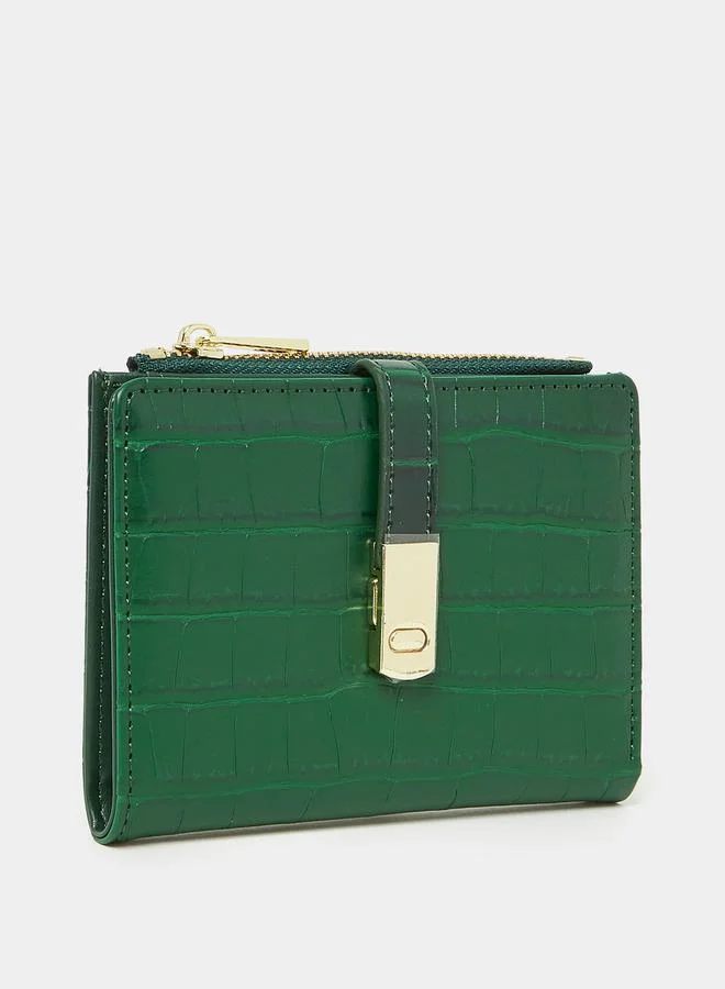 Styli Croc Textured Colorblock Bi-Fold Wallet with Zip and Flap Closure