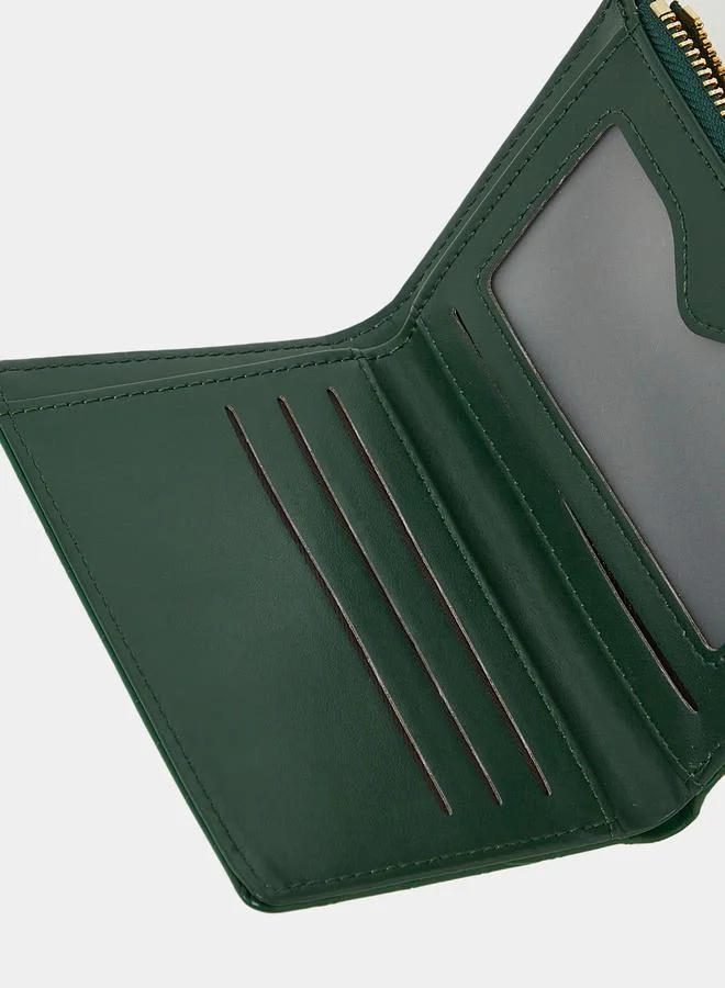 Styli Croc Textured Colorblock Bi-Fold Wallet with Zip and Flap Closure