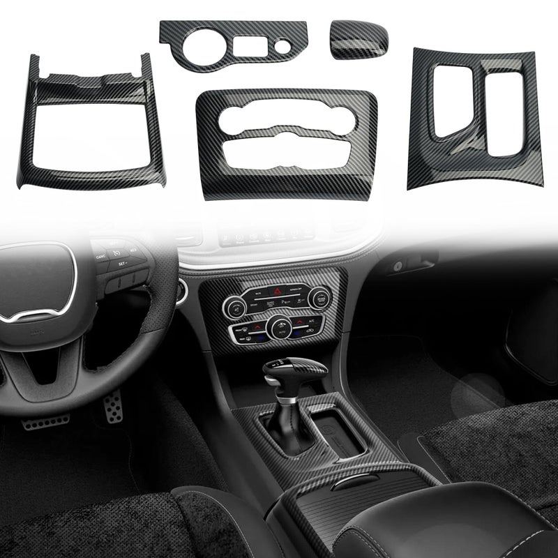 TENGBASE for Dodge Charger 2015-2023 Gear Shift Panel Trim, Central Control A/C Cover & Cup Holder Headlight Switch Button Panel Cover Trim, Black Carbon Fiber Particulate Material - Image 5