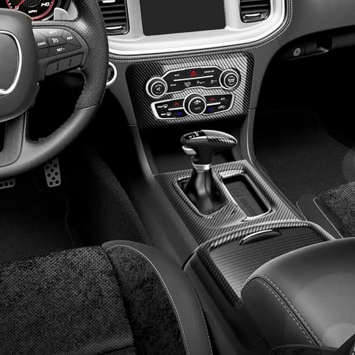 TENGBASE for Dodge Charger 2015-2023 Gear Shift Panel Trim, Central Control A/C Cover & Cup Holder Headlight Switch Button Panel Cover Trim, Black Carbon Fiber Particulate Material - Image 3