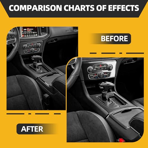 TENGBASE for Dodge Charger 2015-2023 Gear Shift Panel Trim, Central Control A/C Cover & Cup Holder Headlight Switch Button Panel Cover Trim, Black Carbon Fiber Particulate Material - Image 2