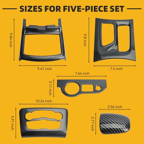TENGBASE for Dodge Charger 2015-2023 Gear Shift Panel Trim, Central Control A/C Cover & Cup Holder Headlight Switch Button Panel Cover Trim, Black Carbon Fiber Particulate Material - Image 4