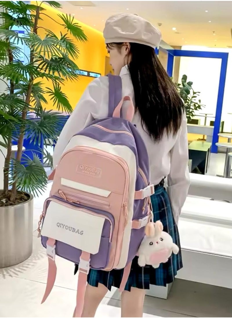 QSHOP - Premium School Backpack Daily Use Laptop Backpack Waterproof Backpack with Plush Pendant Accessories for Teenagers Students Women (42 * 30 * 16cm) - Image 1