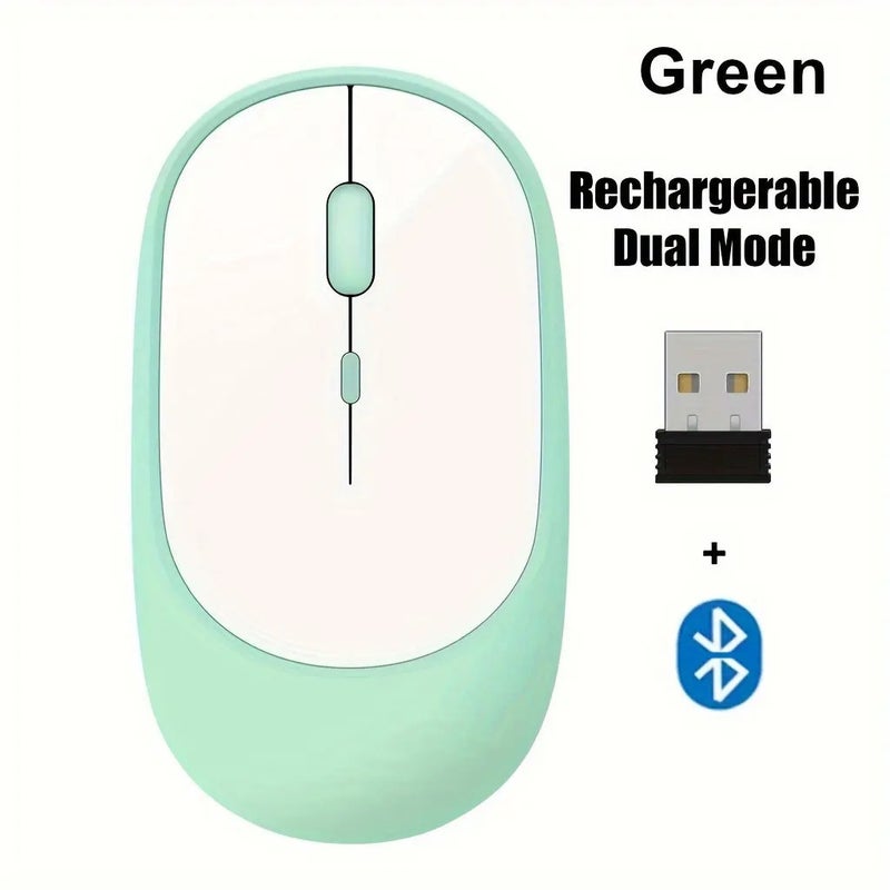 T I G O Wireless Mouse Rechargeable, Dual Mode 2.4G + Bluetooth 5.2, Silent Click Ergonomic Mouse with Type-C Charging, 1600 DPI USB Optical Mouse for Laptop, Desktop, Tablet, MacBook, PC Green - Image 1