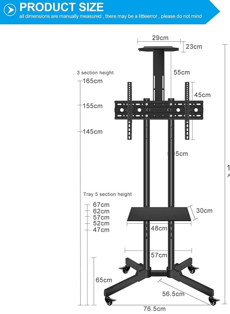 ELTRAZONE Mobile Monitor Stand with Wheels,Rolling TV Cart Floor Stand for 35-65 Inch LCD LED Flat Curved Screen TVs, Height Adjustable Portable TV Stand for Home,Office - Image 2