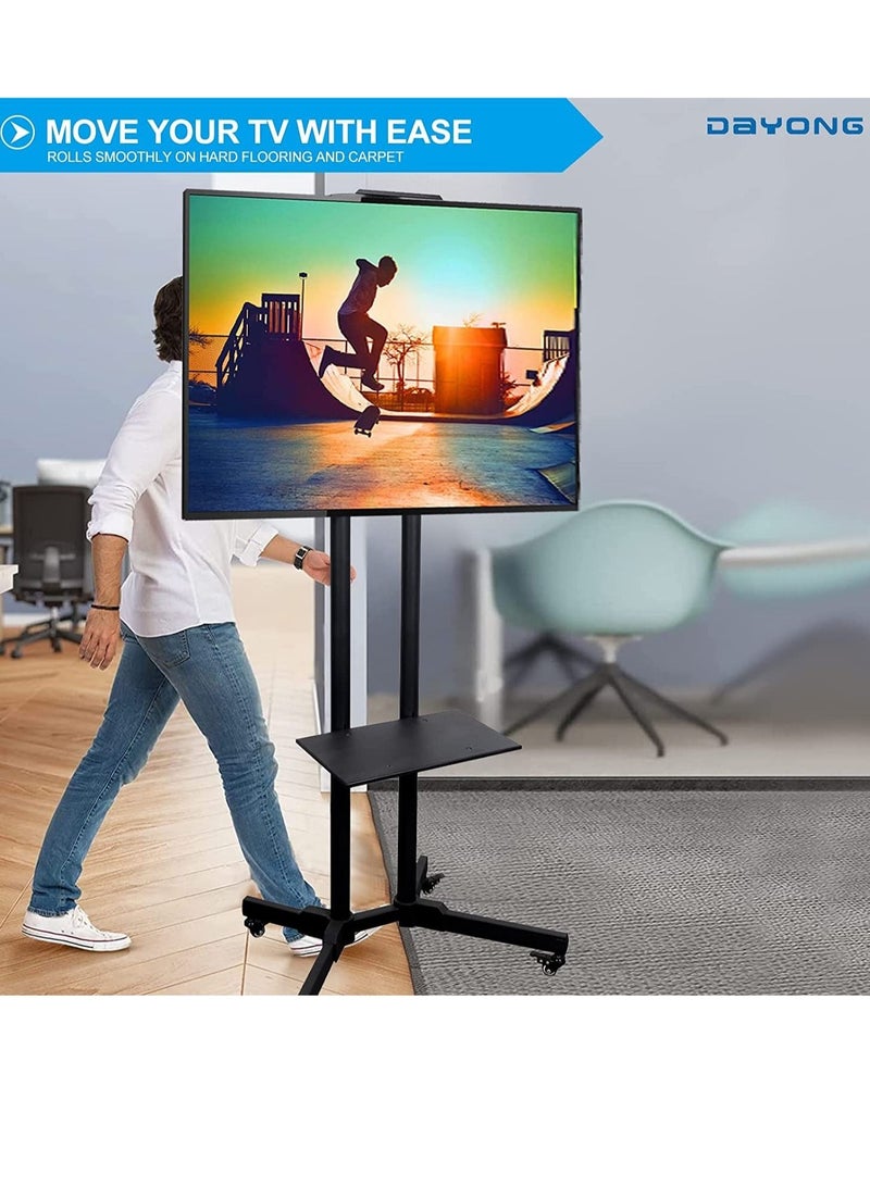 ELTRAZONE Mobile Monitor Stand with Wheels,Rolling TV Cart Floor Stand for 35-65 Inch LCD LED Flat Curved Screen TVs, Height Adjustable Portable TV Stand for Home,Office - Image 3