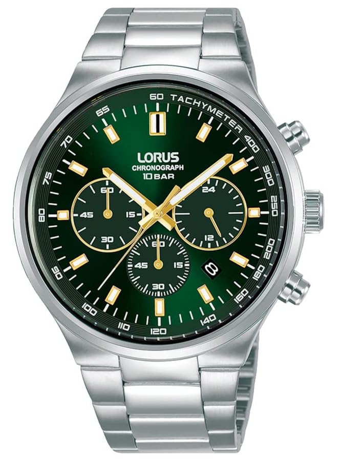 LORUS Dark Dark Green Sunray Dial Chronograph Quartz Stainless Steel Watch For Men Rt357Jx9 - Image 1