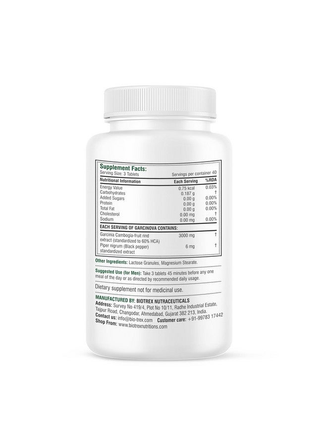 Biotrex Nutraceuticals Garcinia Cambogia 3000mg 60% HCA With 6mg Piperine, Supports Metabolism & Enery Levels, Healthy Weight Management - 120 Tablets - Image 2