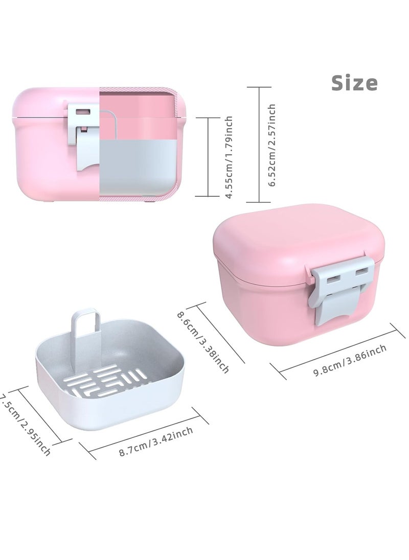 ARGOMAX - ARGOMAX Leak Proof Denture Bath Cup, Portable Soaking Denture Box, Denture Bath Case with Strainer, for Dentures and Braces (Pink + White). - Image 1