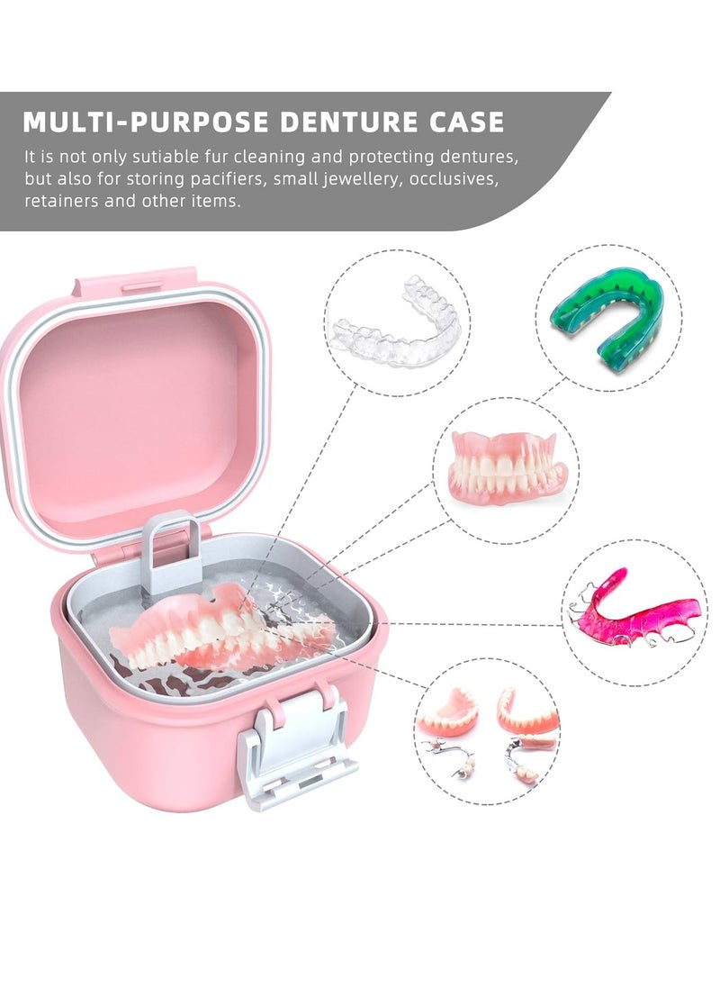 ARGOMAX - ARGOMAX Leak Proof Denture Bath Cup, Portable Soaking Denture Box, Denture Bath Case with Strainer, for Dentures and Braces (Pink + White). - Image 1