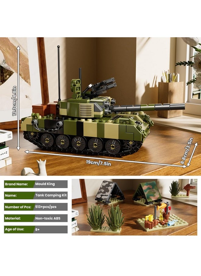 mould king Mould King Tank Building Set, Military Tank Model with Tents, Green Plants, and Picnic Accessories, 24073 Army Camp Blocks Kits, Creative STEM Toy for Boys 8+ and Adults (513 pcs)  - Image 5