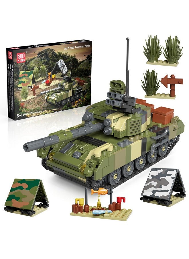 mould king Mould King Tank Building Set, Military Tank Model with Tents, Green Plants, and Picnic Accessories, 24073 Army Camp Blocks Kits, Creative STEM Toy for Boys 8+ and Adults (513 pcs)  - Image 1