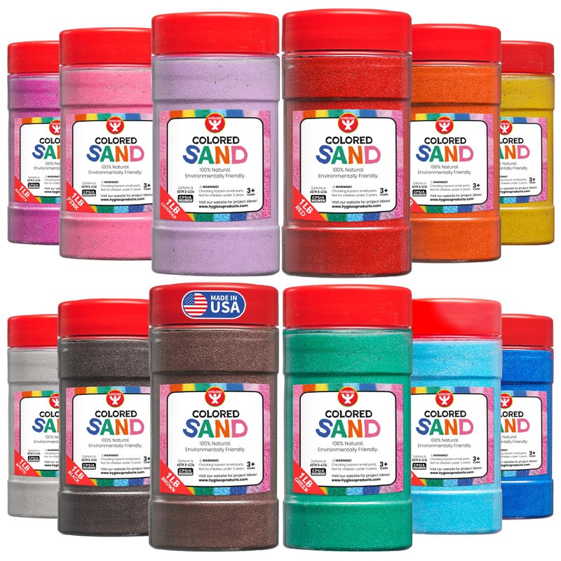 Hygloss Colored Sand for Crafts 12 Assorted Colors 1 lb Vibrant Colorful Fine Sensory Play Sand Art Kits for Kids Classroom Activities for Children 3 4 5 6 7 8 9 10 11 12 Safe for Ages 3 - Image 2