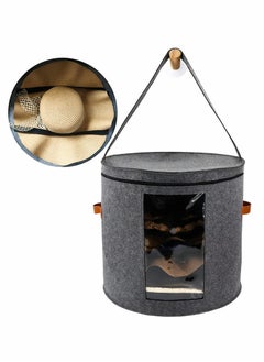 KASTWAVE Storage Box, Hat Box Organizer, with 1 Wood Hook, Foldable Round Travel Hat Boxes, with Dustproof Lid, Stuffed Animal Toy Storage Bin Bag, for Women & Men, 19" D x 17" H  - Image 1