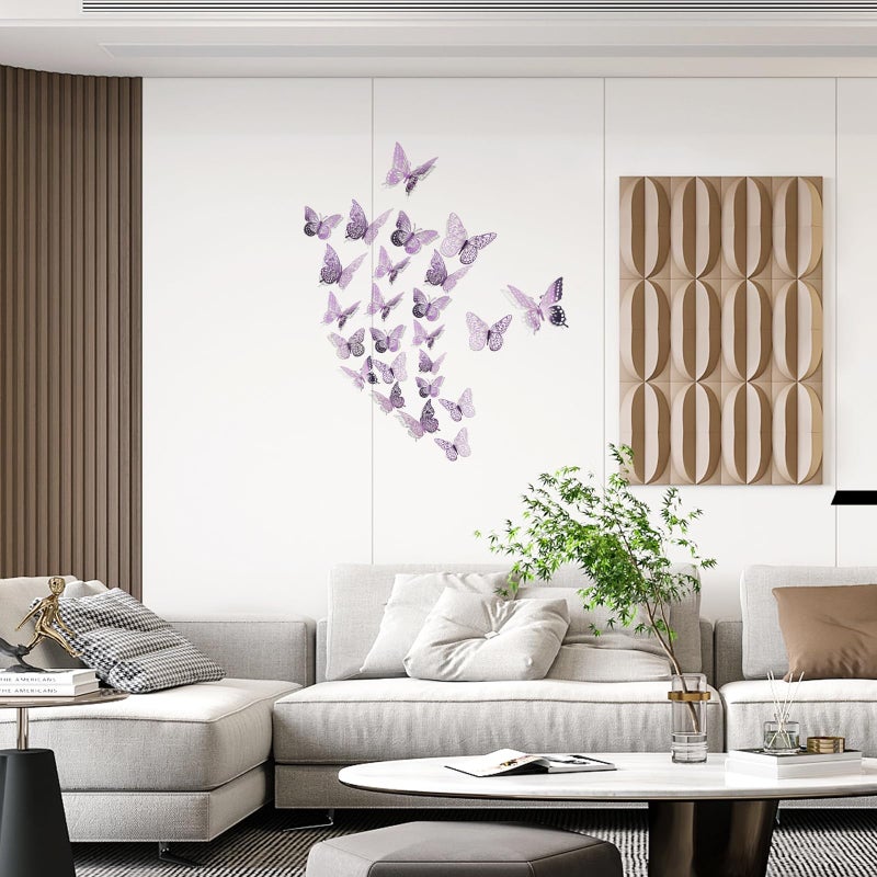 SAOROPEB 3D Butterfly Wall Decor - 48 Pcs  4 Styles  3 Sizes  Removable Stickers for Birthday & Party Decorations (Lavender) - Image 3