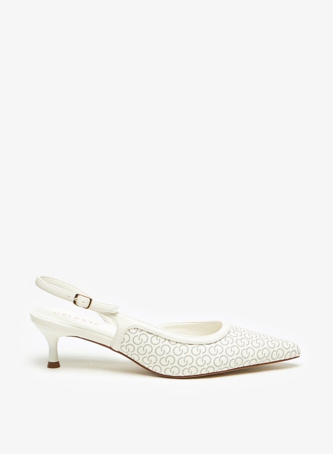 سيليست حذاء نسائي بكعب رفيع وطبعة شعار كامل وإبزيم - Image 3