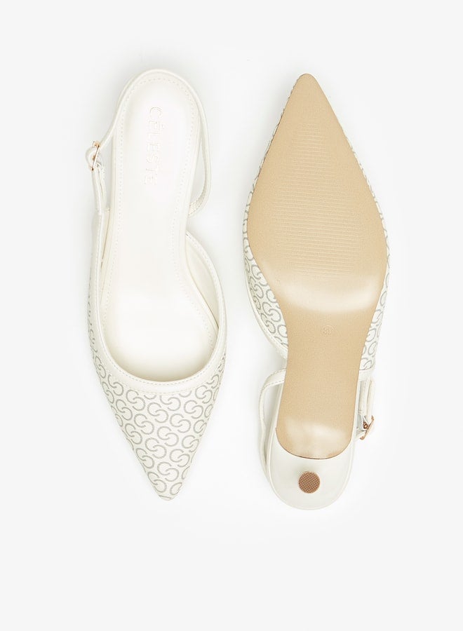 سيليست حذاء نسائي بكعب رفيع وطبعة شعار كامل وإبزيم - Image 4