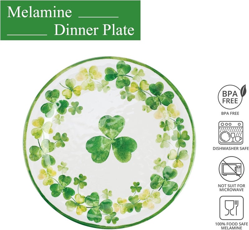 UP UPware Shamrocks Melamine Dinner Plate Set Round Plates for Main course Pasta and Salad BPAFree Dishwasher Safe Green 11 Inch Set of 6 - Image 2