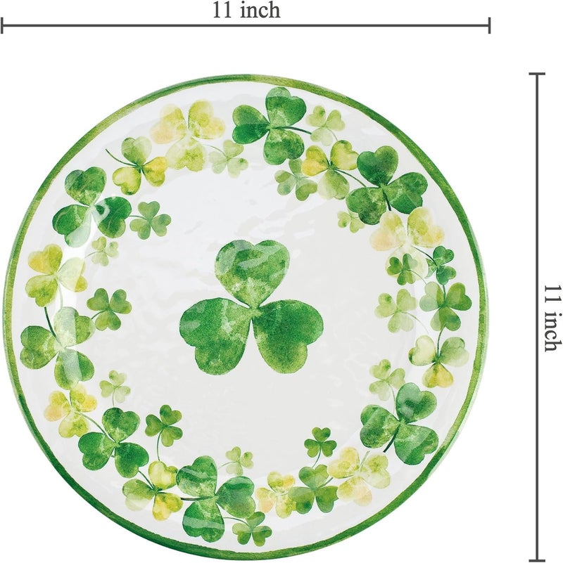 UP UPware Shamrocks Melamine Dinner Plate Set Round Plates for Main course Pasta and Salad BPAFree Dishwasher Safe Green 11 Inch Set of 6 - Image 3