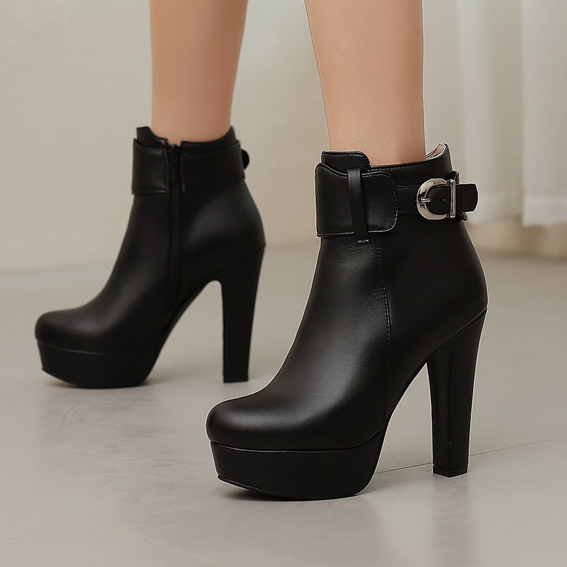 Winter Fashion Super High Heel 40-50 Low Barrel Versatile Thick Bottom Low Boots Women - Image 4