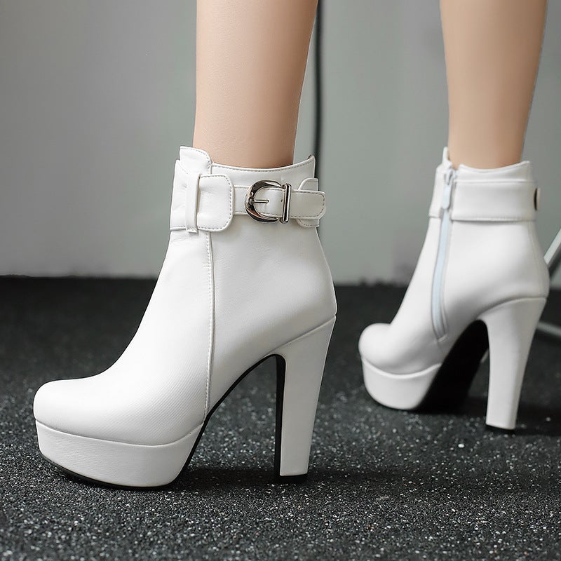 Winter Fashion Super High Heel 40-50 Low Barrel Versatile Thick Bottom Low Boots Women - Image 5