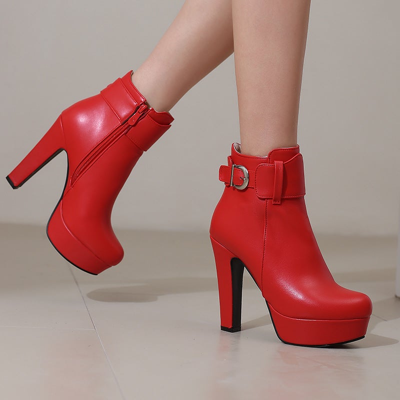 Winter Fashion Super High Heel 40-50 Low Barrel Versatile Thick Bottom Low Boots Women - Image 3