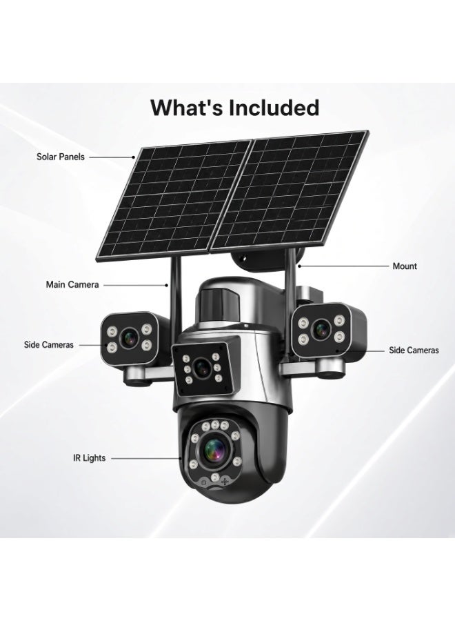 ELTRAZONE 4-Lens AI Solar Security Camera 8K PTZ 360° Outdoor IP Camera, Dual SIM 4G, 12X Optical Zoom, AI Motion Detection, Color Night Vision, Two-Way Audio, 24/7 Recording, Solar Powered - Image 2