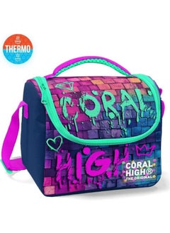 CORAL HIGH Pink Navy Blue Graffiti Written Thermo Lunchbox 11769  - Image 1