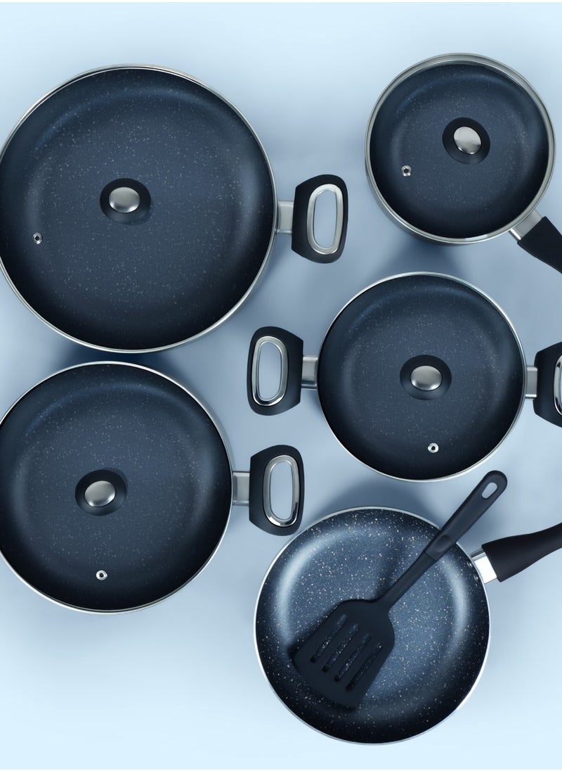 DELICI 10-Piece Superior Aluminium Cookware Set - Non-Stick Granite Gray Interior, Glass Lids, Heat-Resistant Handles, Eco-Friendly, Dishwasher Safe (ACS10HE)  - Image 4