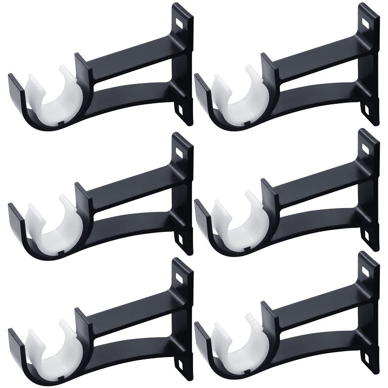 6 Pack Curtain Rod Bracket Heavy Duty Curtain Rod Holders Curtain Rod Hooks Curtain Rod Brackets for Wall Drapery Rod Hangers Supports for 1 Inch Drape Rod Black