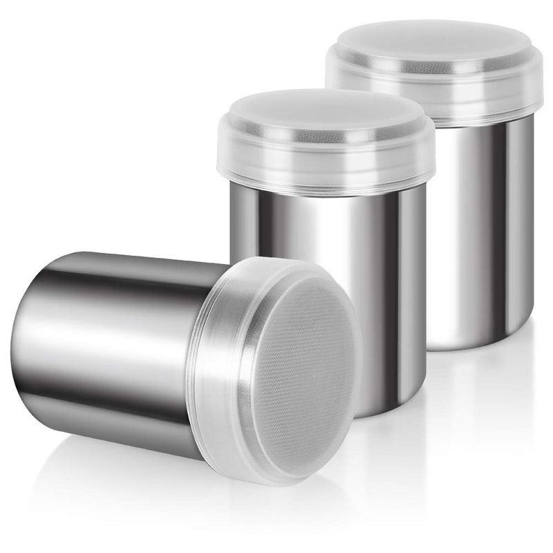 accmor Accmor 3 Pack Powdered Sugar Shaker Duster with Lid Cinnamon Shaker Flour Sifter Fine Mesh Stainless Steel Dredge for Baking Soda Flour Cinnamon Cocoa