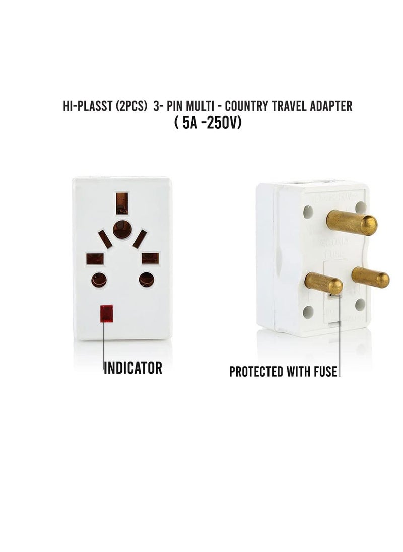 HI PLASST PINS N PLUGS HiPlasst Universal MultiCountry Travel Adapter TypeD Plug for Indian Socket for Imported Devices Compatible with Plugs of US UK EU and 150 Countries Builtin Fuse LED Indicator Pack of 2  - Image 2