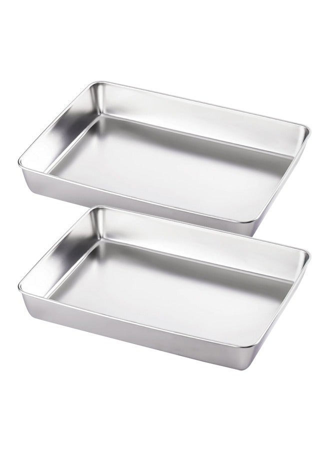 Morlife 2 Pcs Oven Tray Deep Rectangle Cake Tin Stainless Steel Baking , Perfect for Rectangle Cake Lasagne Cookie Pizza, Healthy & Non Toxic,Mirror Finished & Dishwasher Safe (40x30x5CM) - Image 1