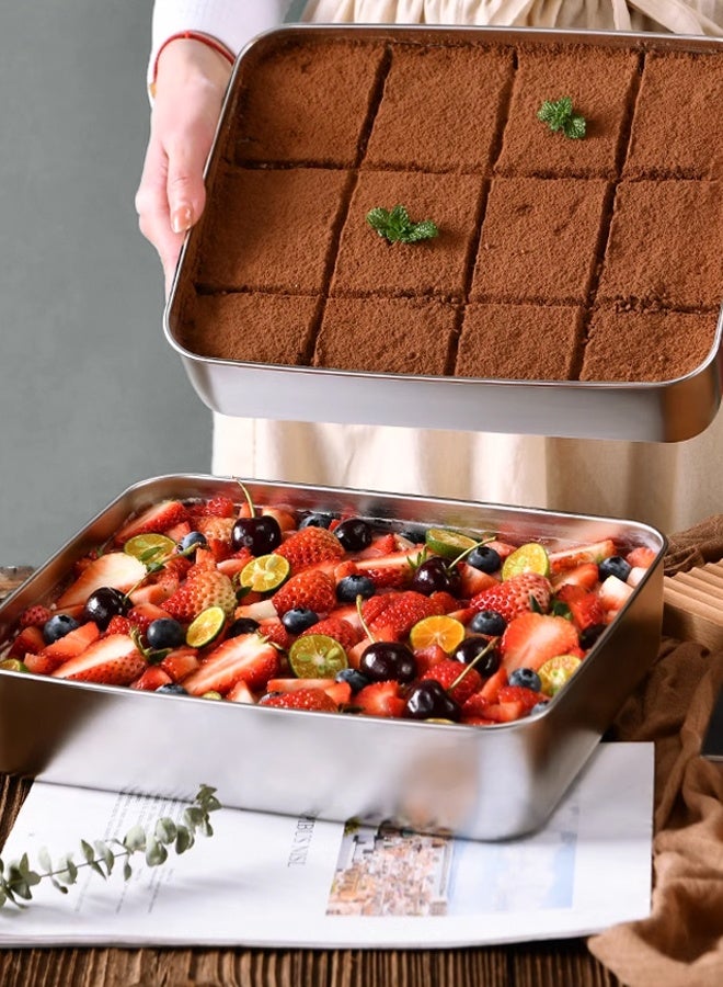 Morlife 2 Pcs Oven Tray Deep Rectangle Cake Tin Stainless Steel Baking , Perfect for Rectangle Cake Lasagne Cookie Pizza, Healthy & Non Toxic,Mirror Finished & Dishwasher Safe (40x30x5CM) - Image 3