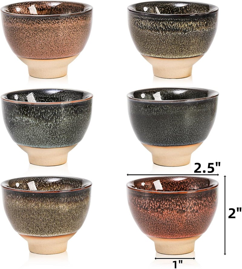 Eorbow 6 Pack 2oz Ceramic Tea Sake Cups, Handcrafted Chinese Kungfu Tea Cup, Japanese Sake Cup Set, Small Tea Cup for Soju Shot, Matcha, Saki, Asian Tea Accessories, 6 Colors - Image 2