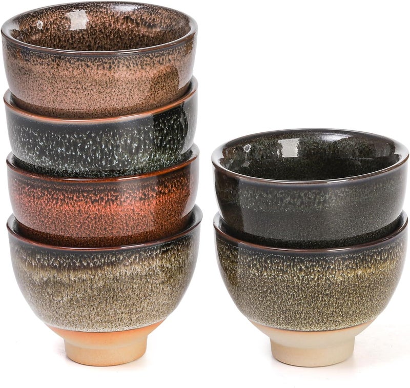 Eorbow 6 Pack 2oz Ceramic Tea Sake Cups, Handcrafted Chinese Kungfu Tea Cup, Japanese Sake Cup Set, Small Tea Cup for Soju Shot, Matcha, Saki, Asian Tea Accessories, 6 Colors - Image 5