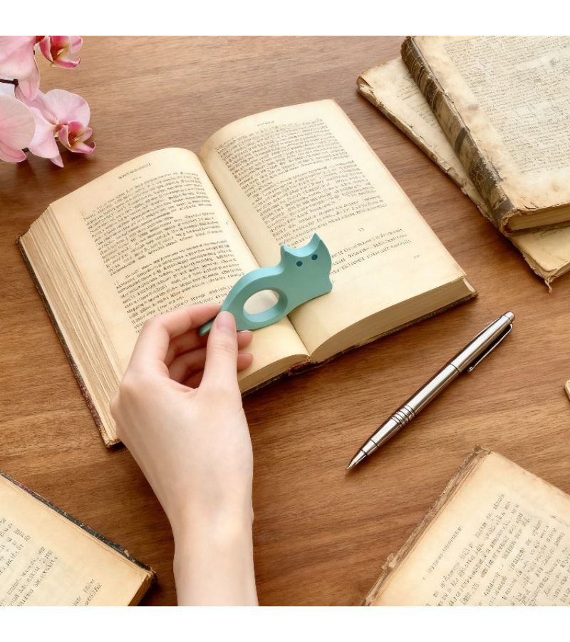 حامل صفحة الأبهام لقسم الكتاب بتصميم قطة بيضاء ثلاثية الأبعاد، علامة مرجعية إبداعية لحفظ صفحة الكتاب - Image 4