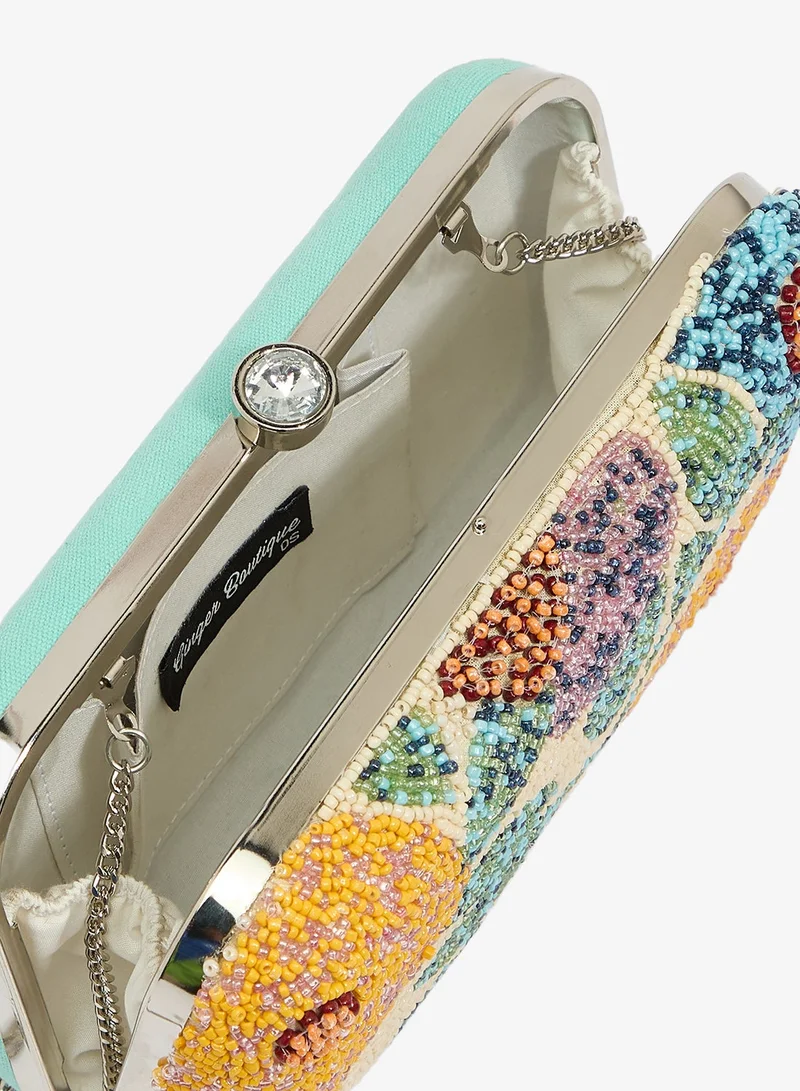 Ginger Boutique Multicolor Embroidered Beaded Floral Clutch for Women | Best Price UAE