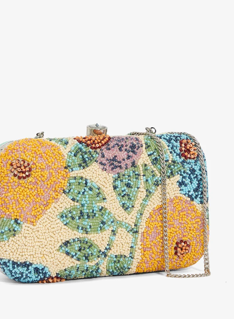 Ginger Boutique Multicolor Embroidered Beaded Floral Clutch for Women | Best Price UAE