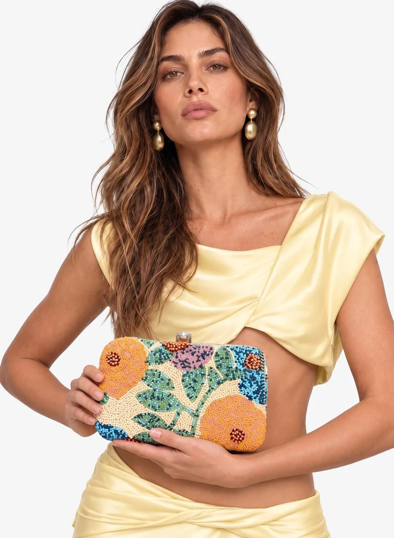 Embroidered Beaded Floral Clutch