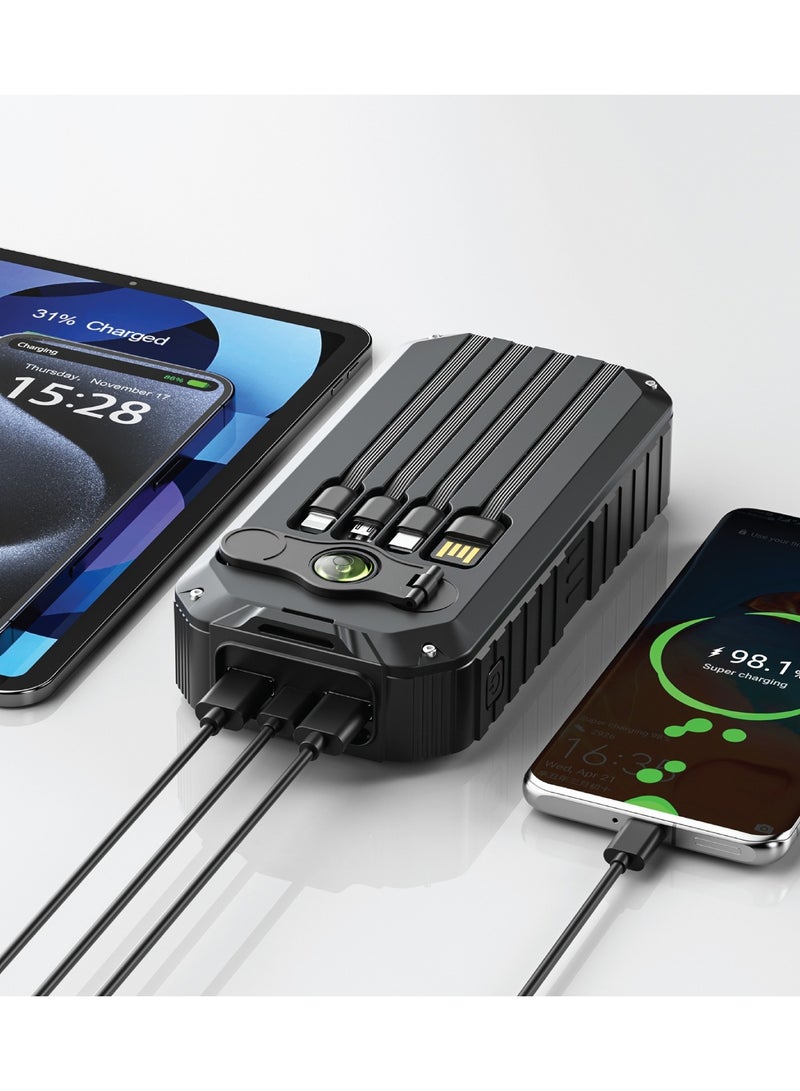 GREEN LION Solar Mate Power Bank 20000mAh with 4 Intergrated Cables / Dual Flashlights / Compass / Solar Charging / Hand Crank / Hiking / Camping / Durable and Portable - Black - Image 3