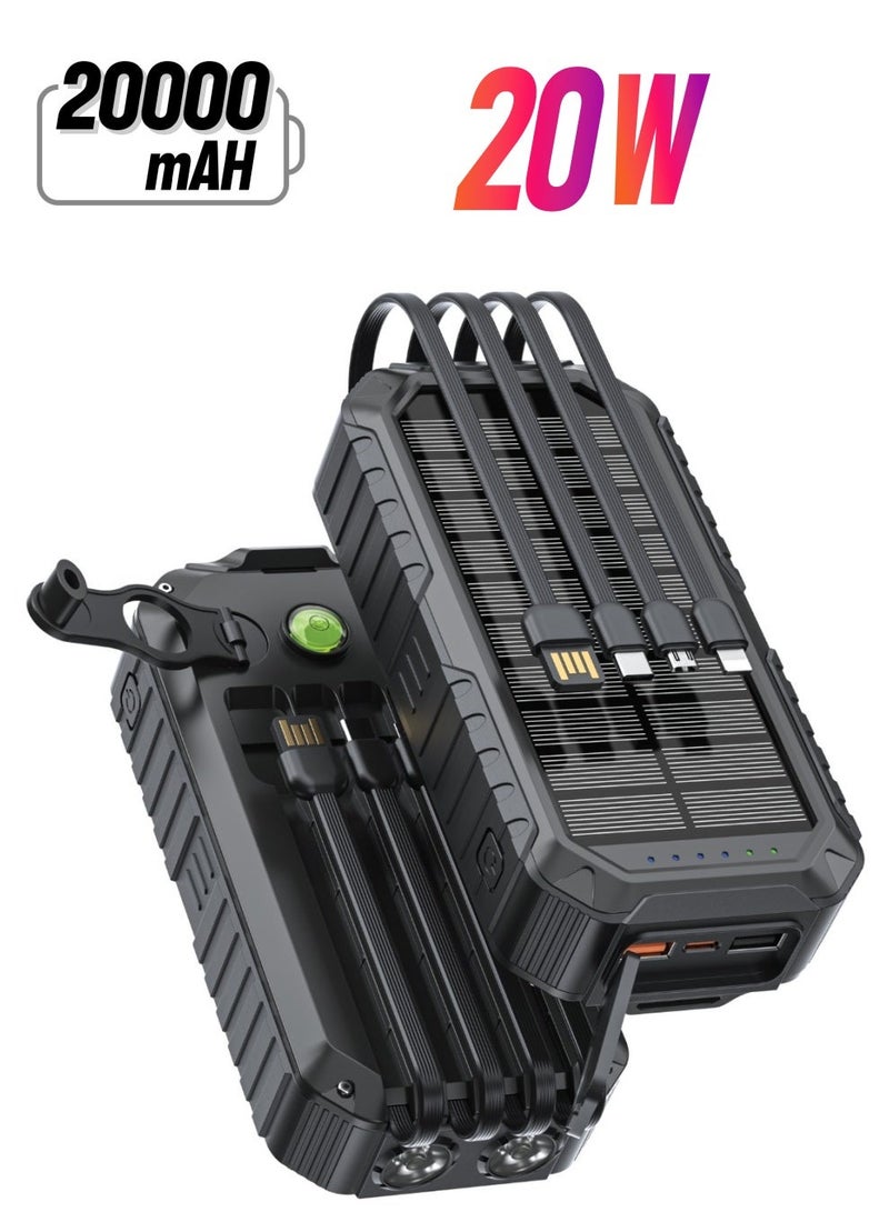 GREEN LION Solar Mate Power Bank 20000mAh with 4 Intergrated Cables / Dual Flashlights / Compass / Solar Charging / Hand Crank / Hiking / Camping / Durable and Portable - Black - Image 1