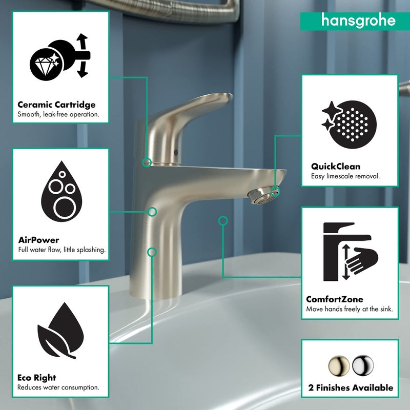 hansgrohe Focus Modern Upgrade Easy Clean 1-Handle 1 7-inch Tall Bathroom Sink Faucet in Brushed Nickel, 04371820 - Image 4