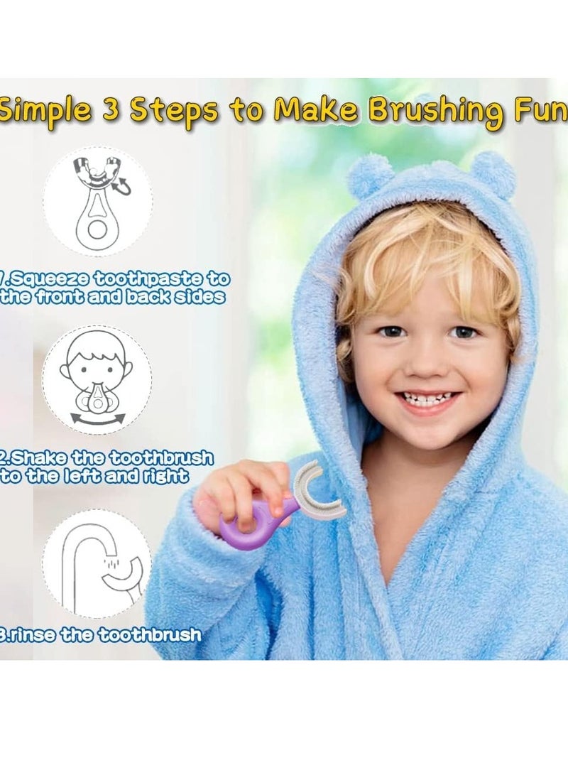 كيلا فرشاة أسنان على شكل حرف U للأطفال قطعتين - فرشاة أسنان للأطفال الصغار برأس فرشاة من السيليكون الناعم المخصص للطعام، فرشاة أسنان للأطفال من سن 2 إلى 6 سنوات، تنظيف الأسنان عن طريق الفم بزاوية 360 درجة - Image 4